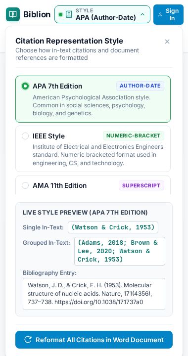 Citation style selection