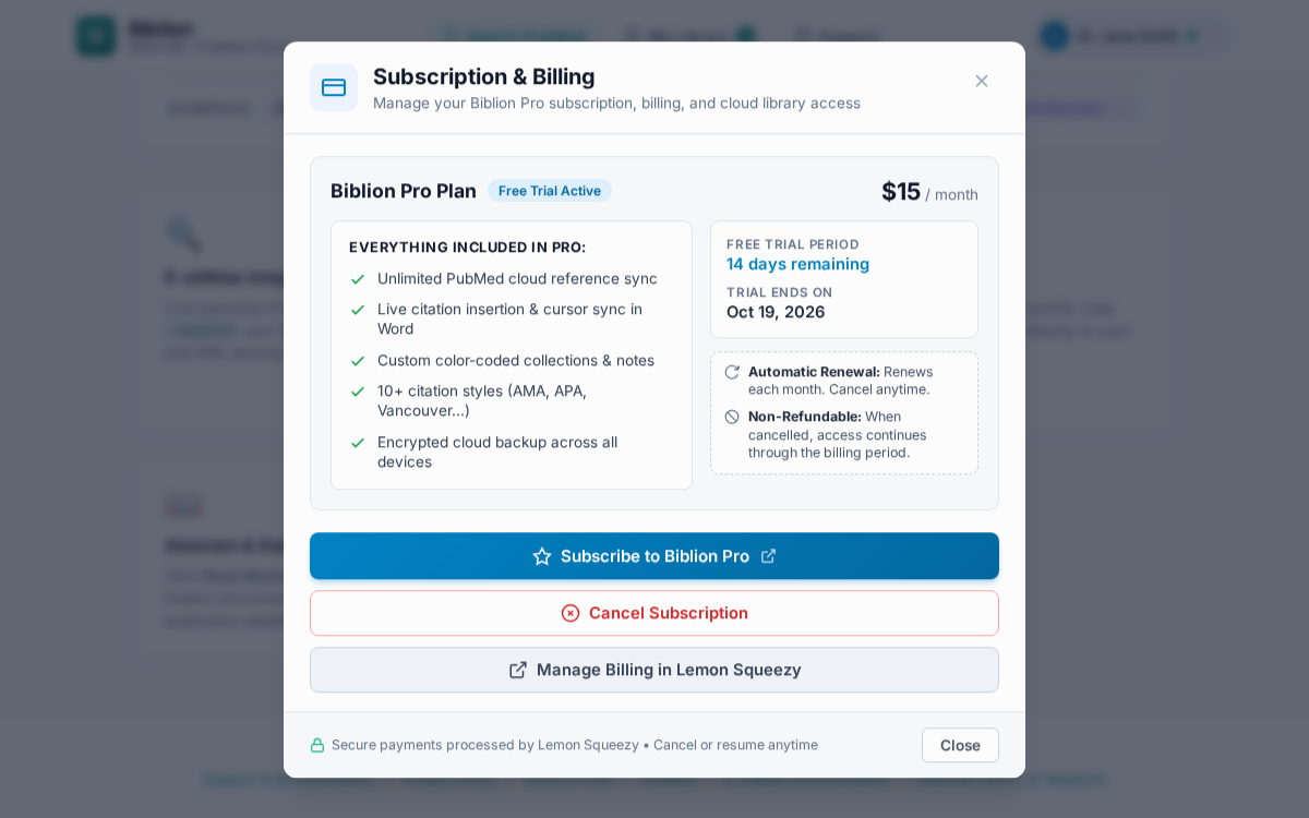 Subscription Trial and Billing Details