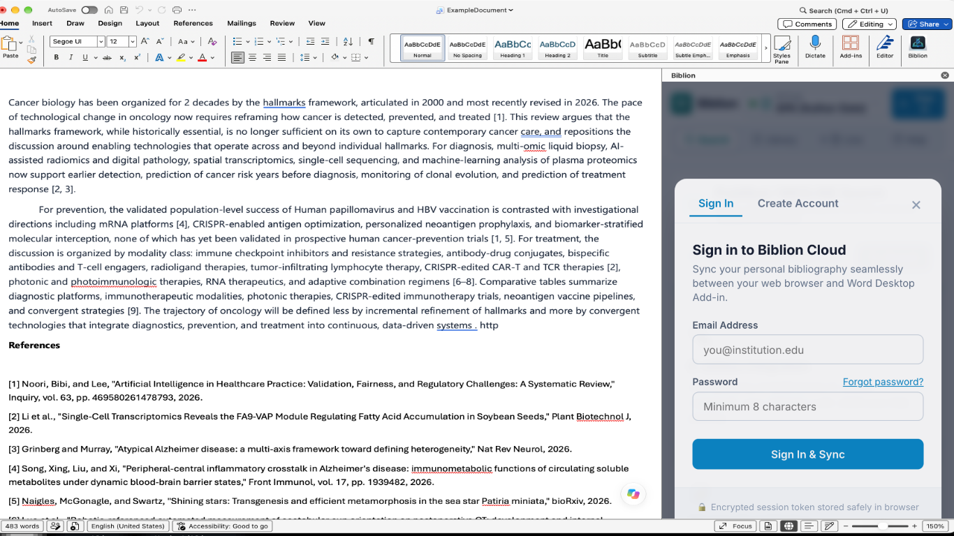 Biblion sign-in and account dialog