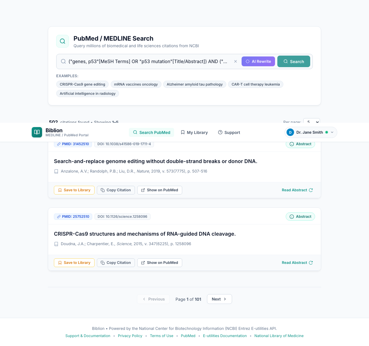 Search results with AI-Generated Query card