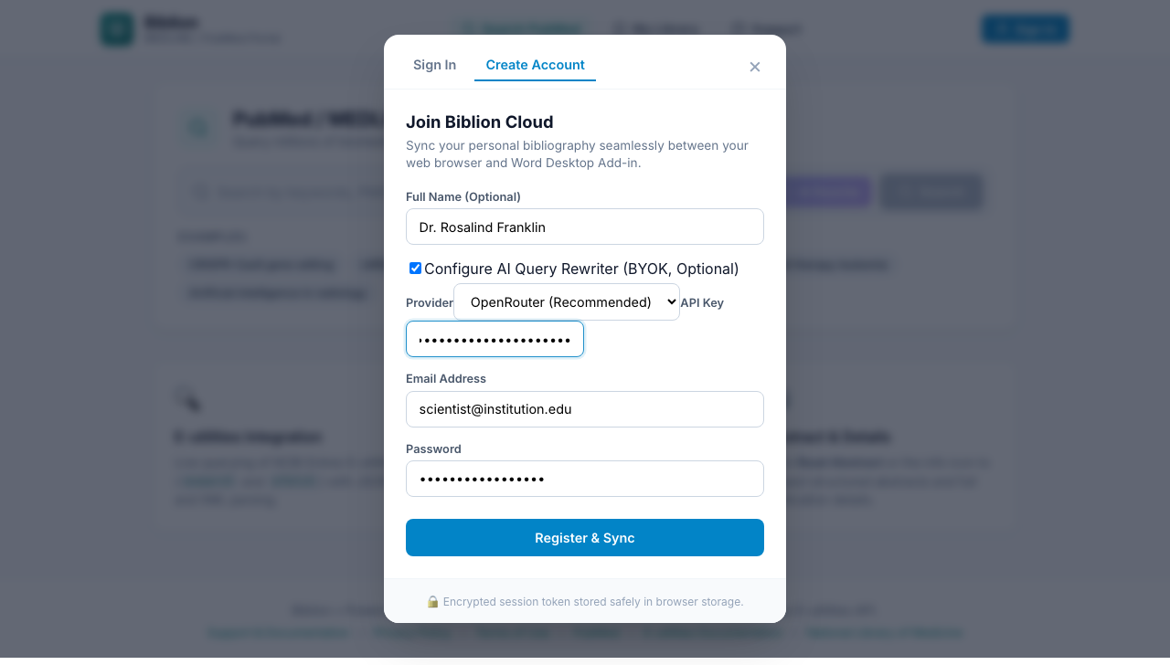 Create Account form with optional AI setup